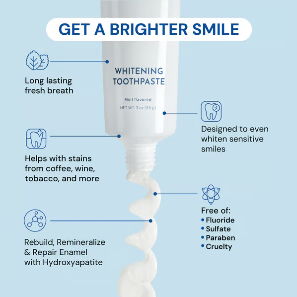 🦷 Fluoride-Free Hydroxyapatite Teeth Whitening Toothpaste with Coconut Oil & Xylitol ❄️