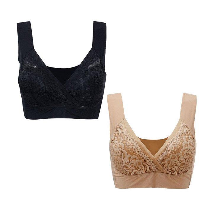 PLUS SIZE COMFORT EXTRA ELASTIC WIRELESS SUPPORT LACE BRA