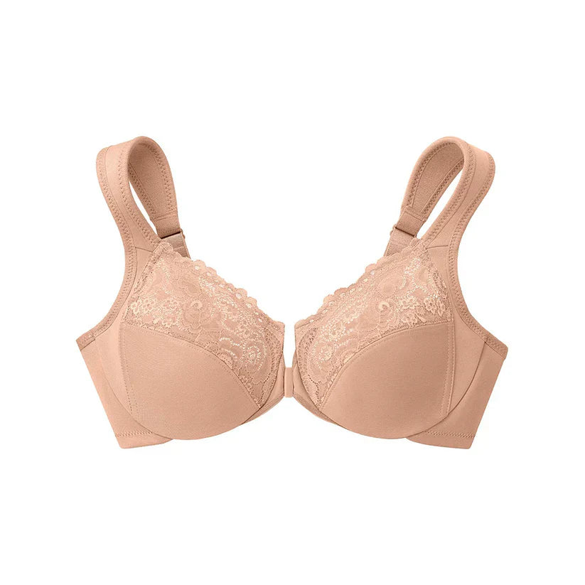 FRONT CLOSURE PLUS SIZE FULL COVERAGE LACE BRA-Flower