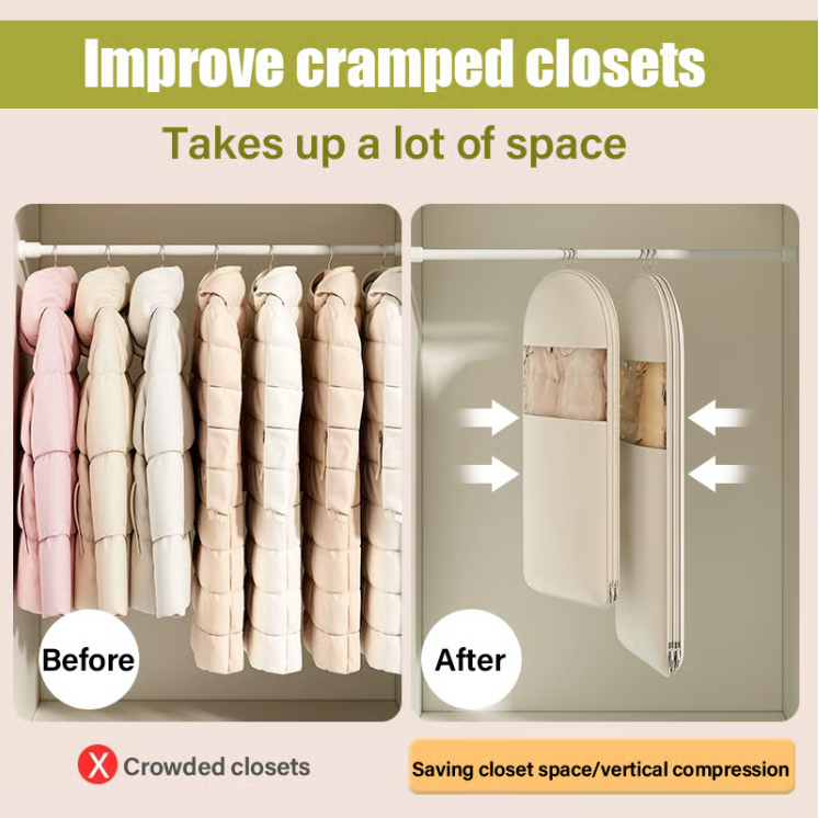🔥2025 Space Saving Hanging Garment Bag with Self Compression Zipper